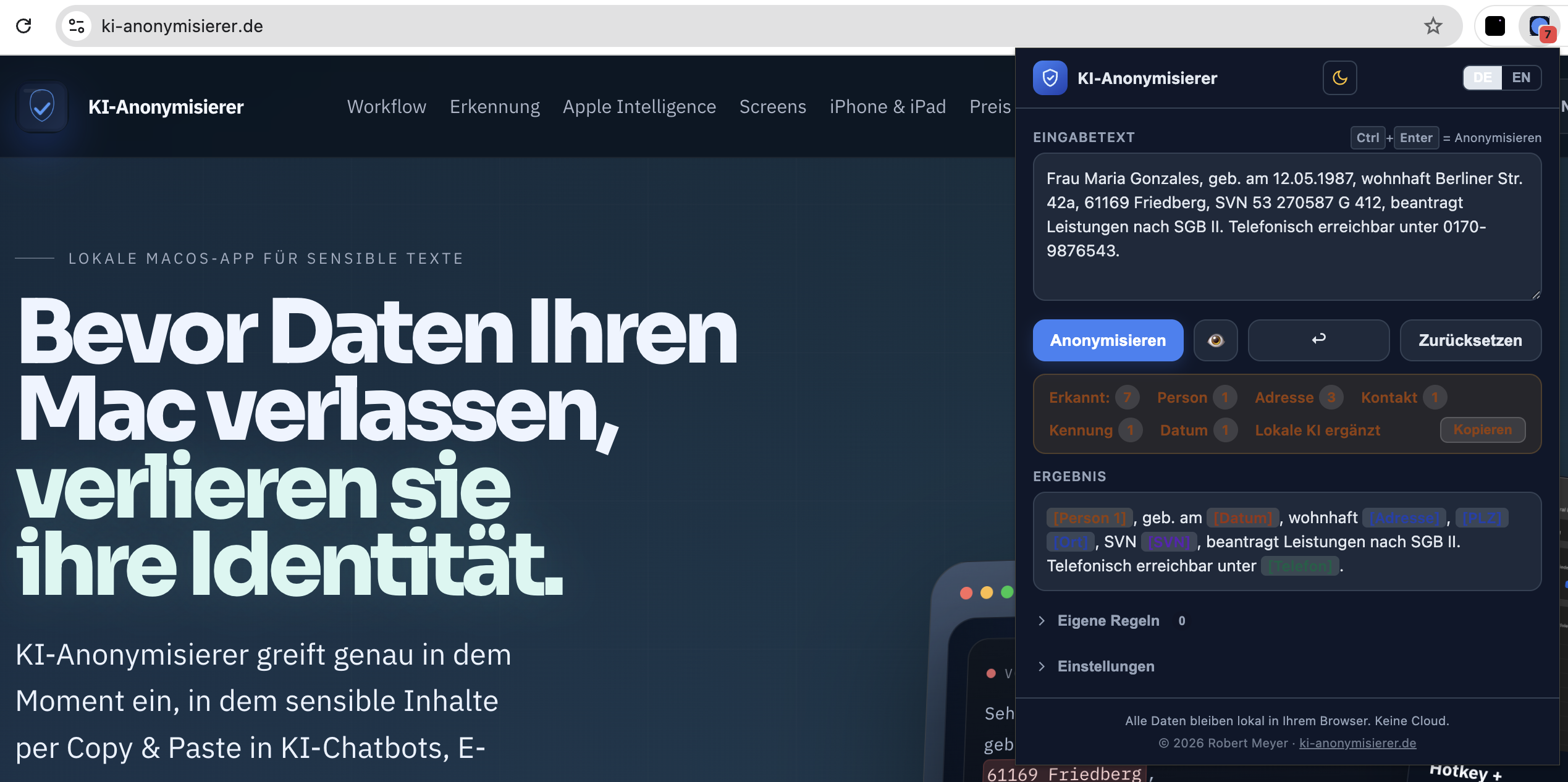 Die Erweiterung im dunklen Modus.
