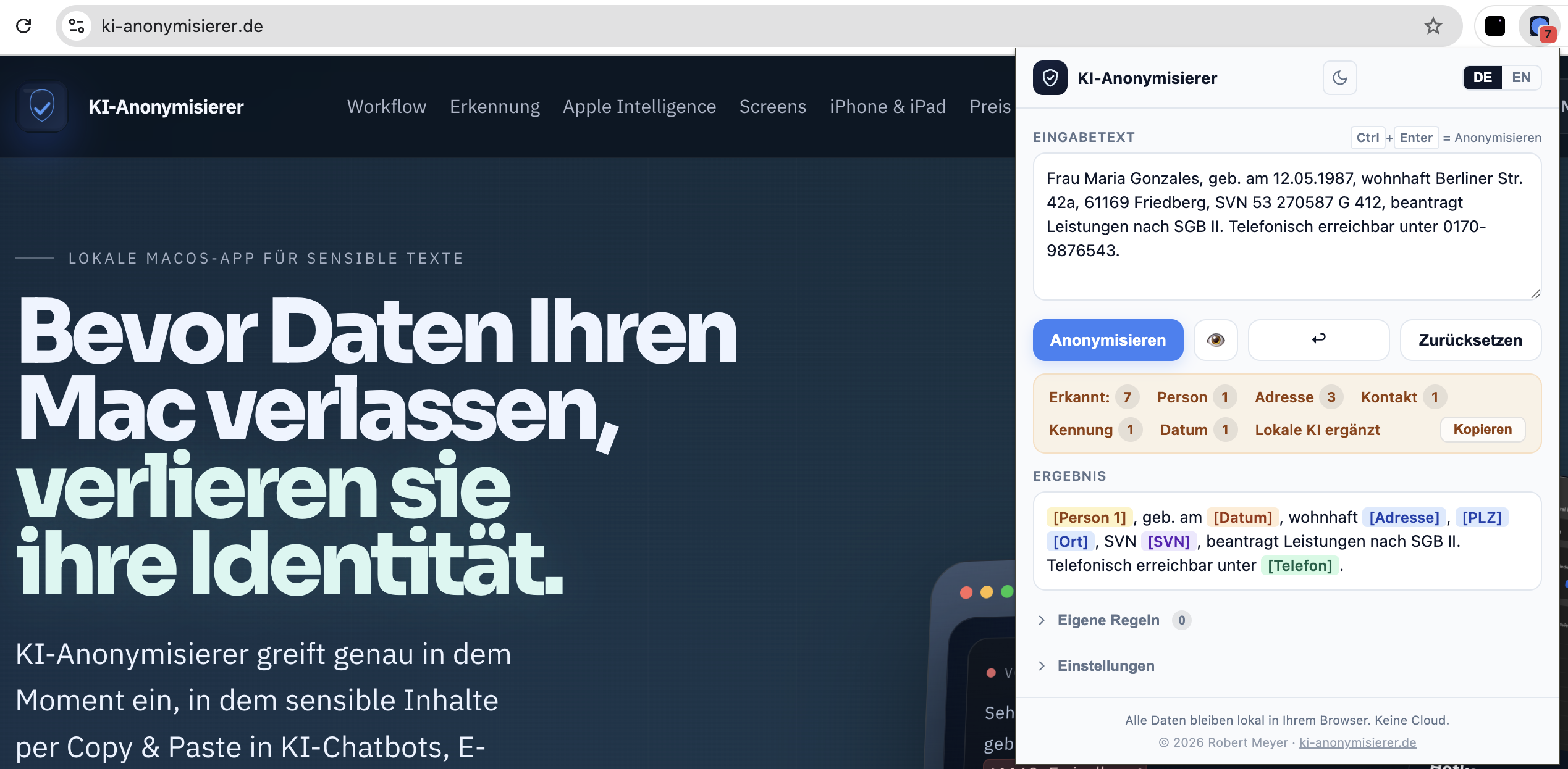 Originalaufnahme der Chrome-Erweiterung