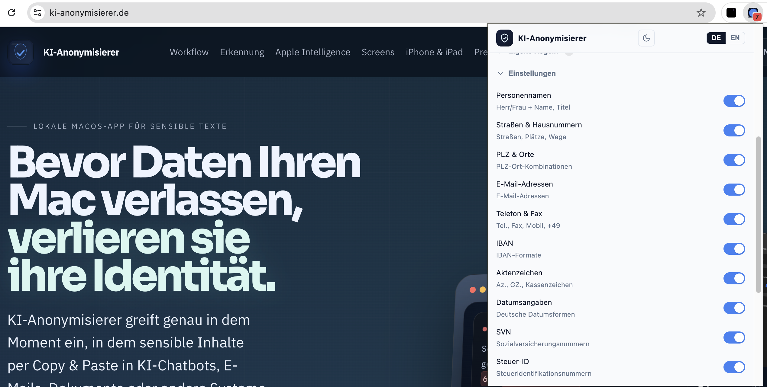 Ergebnis und erkannte Kategorien im Blick.