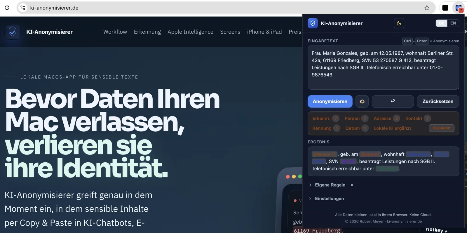 Chrome-Erweiterung neben einer Website