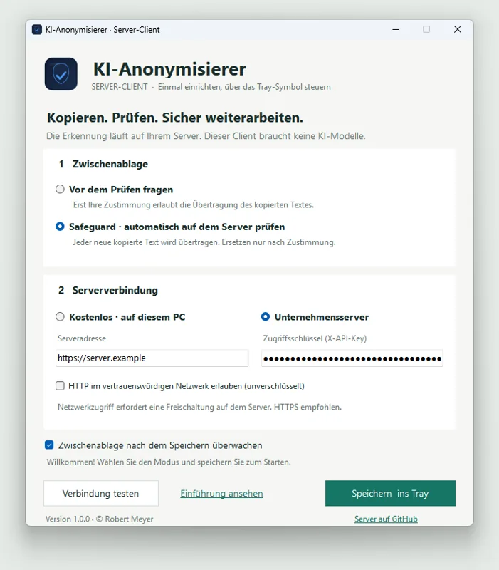 Safeguard: automatisch auf dem Server prüfen