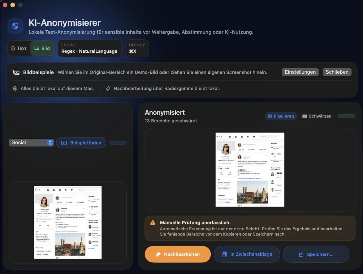 Bilder und Screenshots vor dem Teilen bereinigen