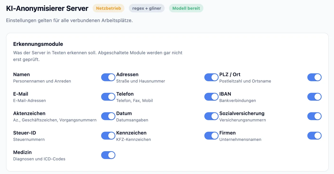 Erkennungsmodule einzeln schalten