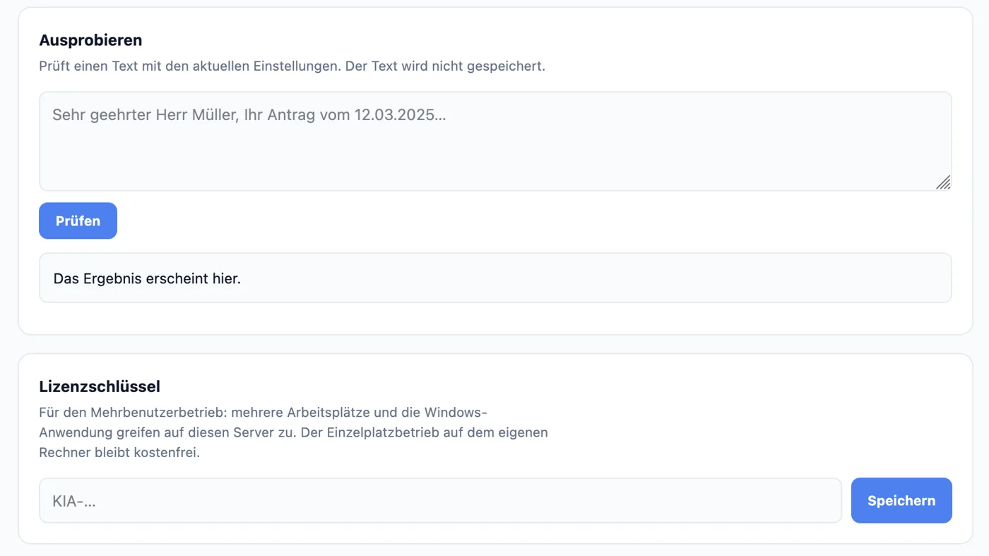 Texte ausprobieren, Lizenzschlüssel eintragen